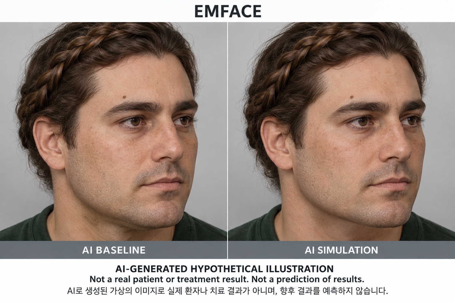 虛構AI示例，並非真實患者、治療結果或結果預測 — EMFACE 臉部肌肉電波