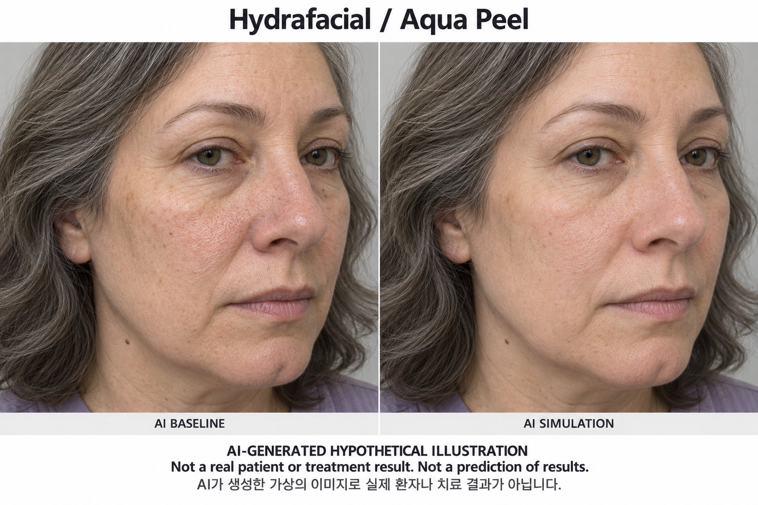 虛構AI示例，並非真實患者、治療結果或結果預測 — Hydrafacial／Aqua Peel 水飛梭