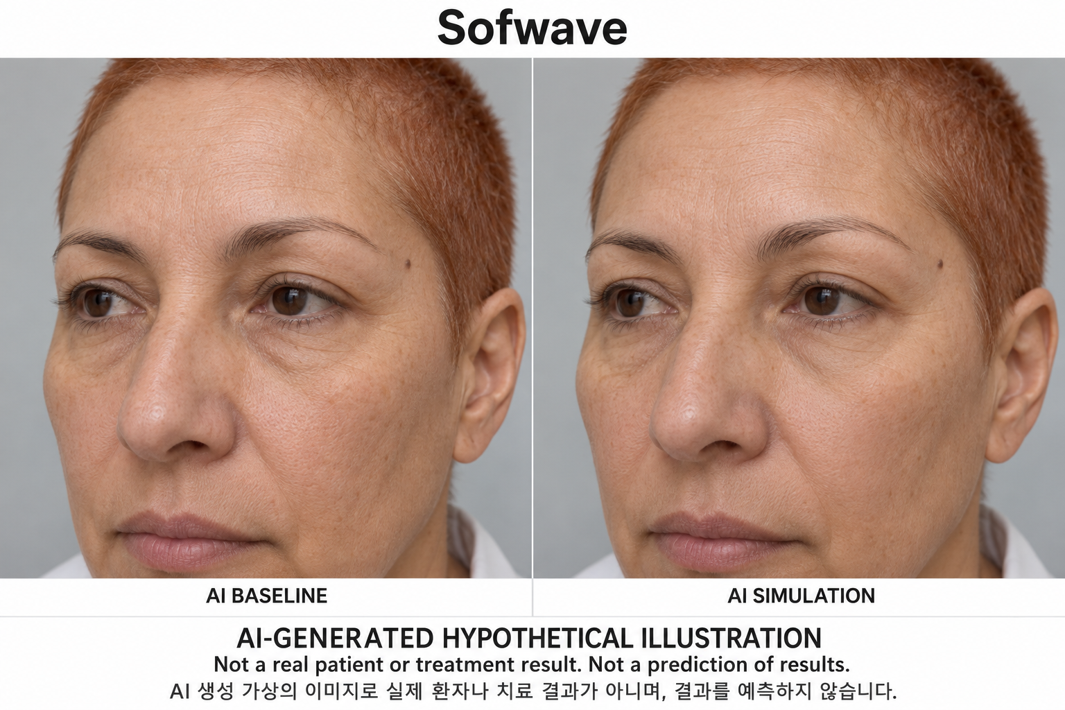 虛構AI示例，並非真實患者、治療結果或結果預測 — Sofwave 超音波