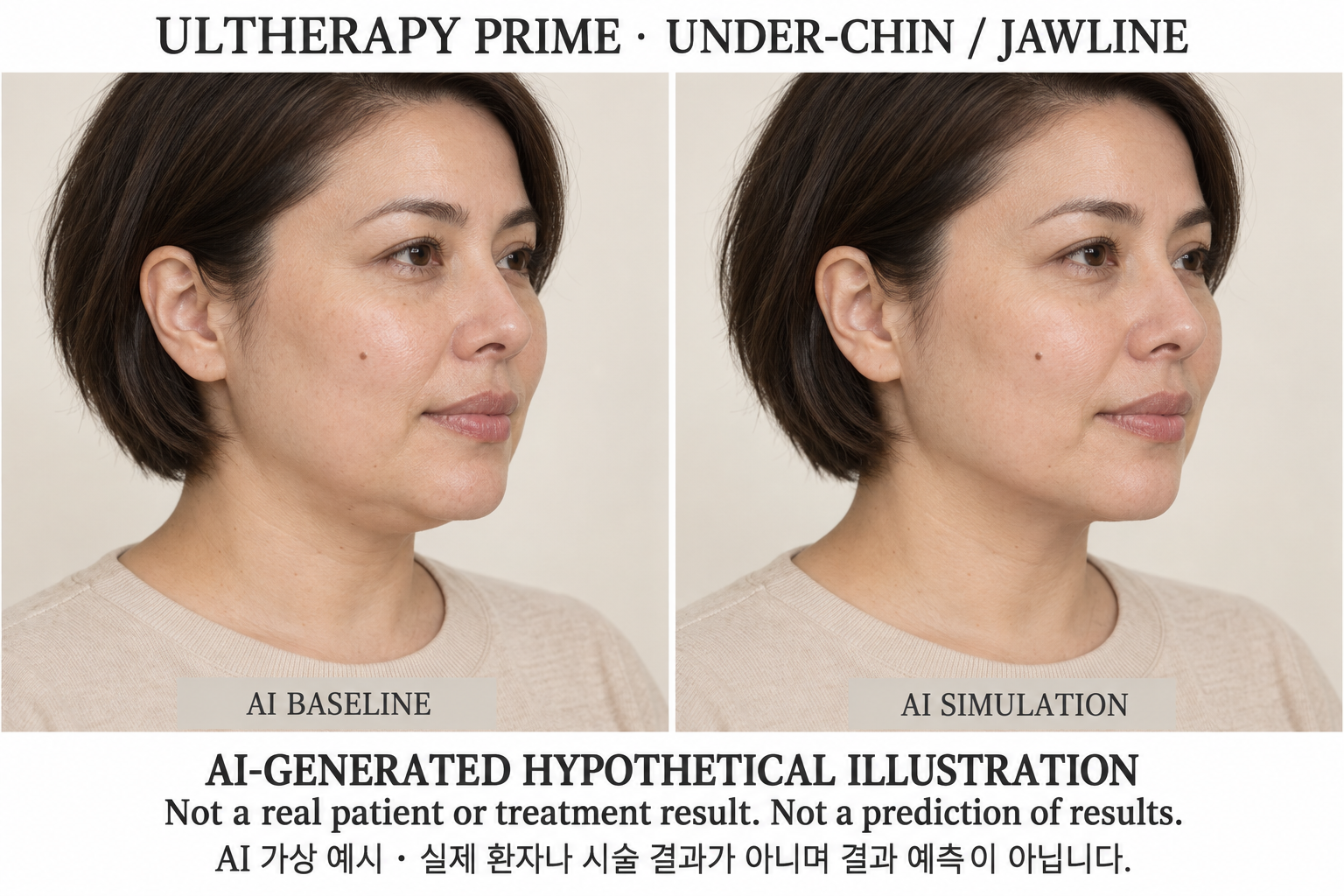 虛構AI示例,並非真實患者、治療結果或結果預測 — Ultherapy PRIME 超音波拉提
